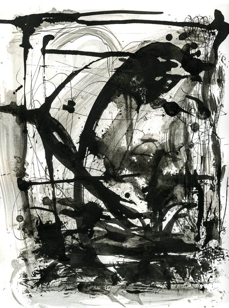 PORT PIECES: Abstract Ink landscape, Indian ink on Arches watercolour paper, Ella Johnston
